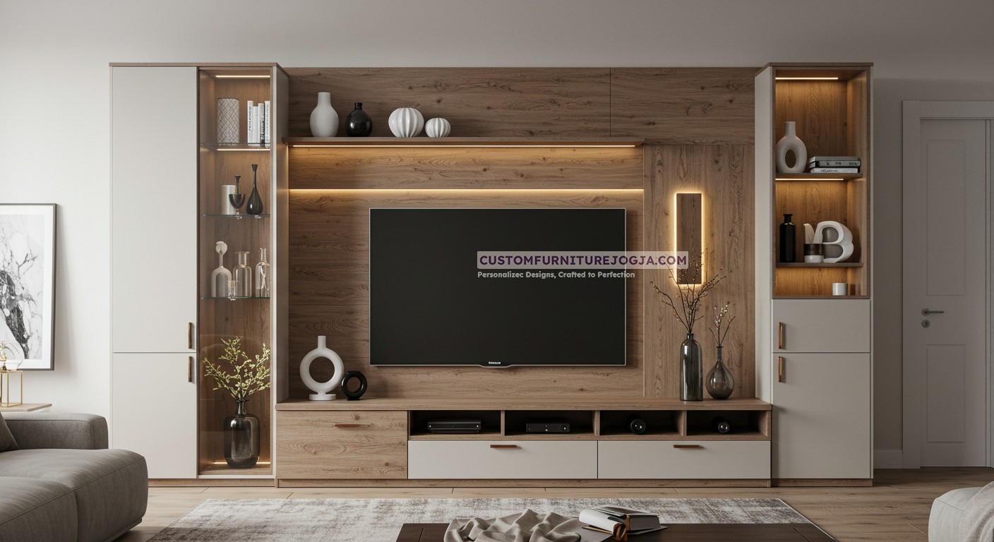 Jasa pembuatan cabinet tv besar custom berkualitas di Jogja
